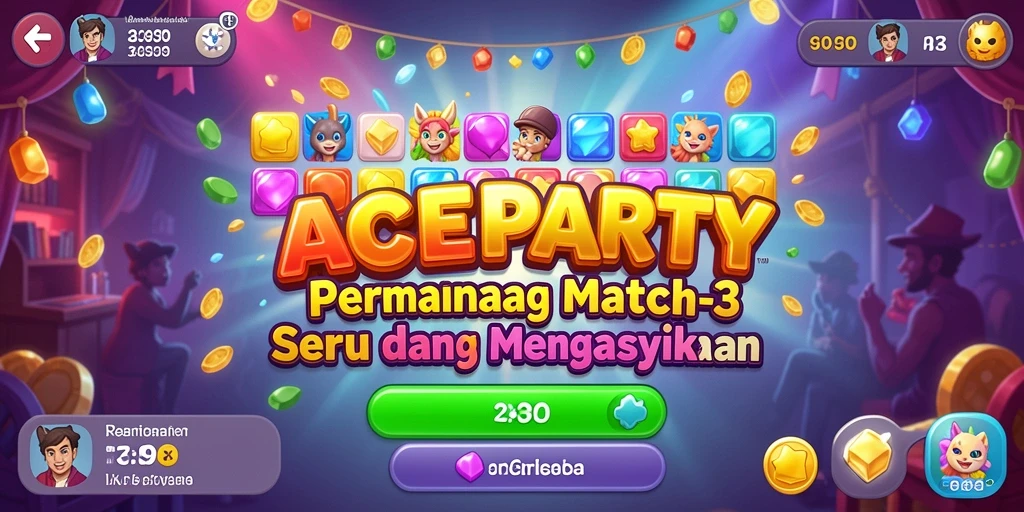 Tampilan seru permainan Match-3 yang penuh warna.