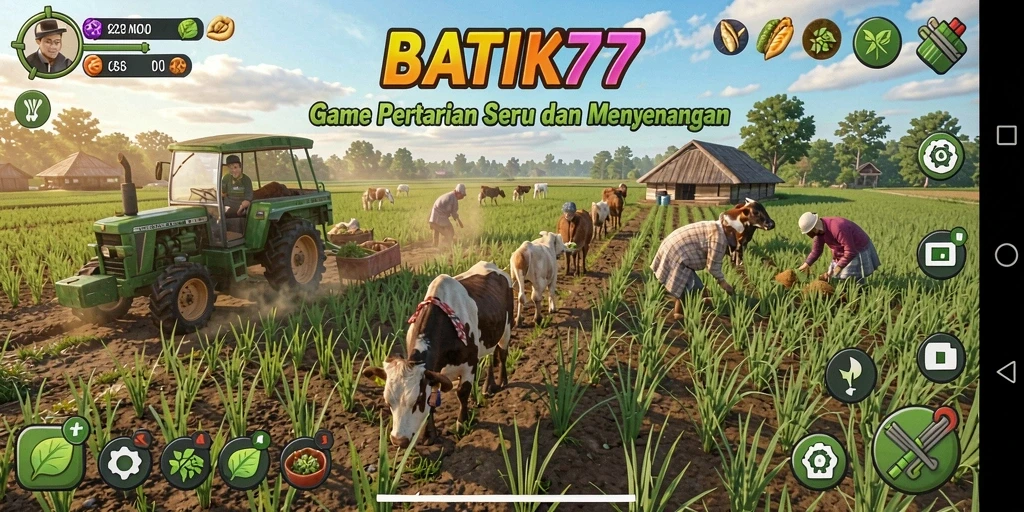 Tampilan gameplay <strong>BATIK77</strong> dengan suasana pertanian alami.