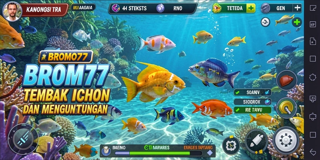 Screenshot BROMO77 menampilkan gameplay menembak ikan yang seru.