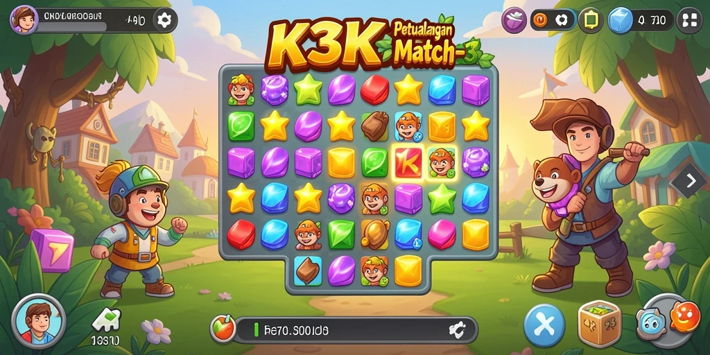 Tampilan gameplay K3K3 yang penuh warna dan seru.