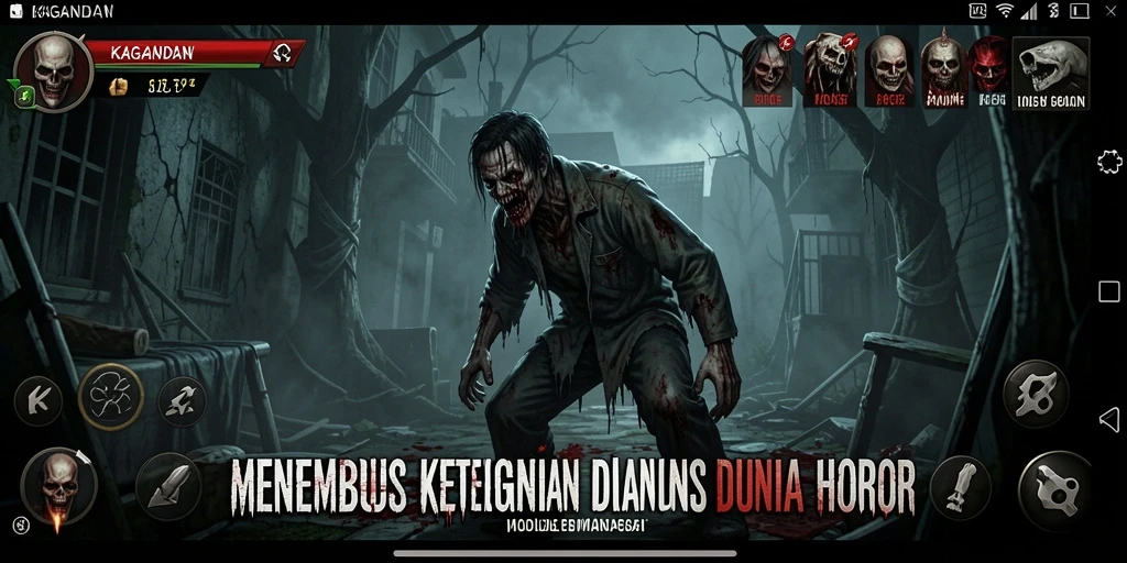 Screenshot menampilkan gameplay menegangkan KAGANDAN dengan suasana yang gelap.
