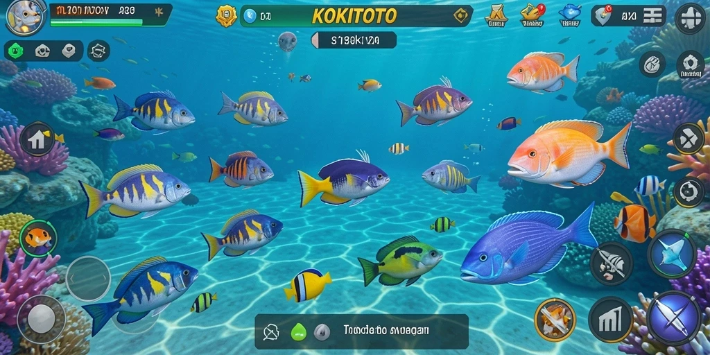 Tampilan gameplay seru KOKITOTO saat menembak ikan-ikan besar.