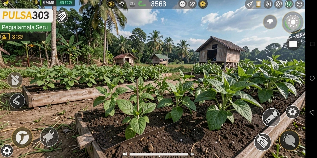 Gameplay PULSA303 menunjukkan kebun yang indah dan penuh warna.