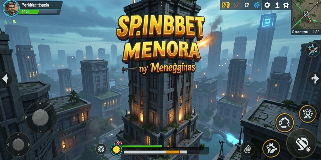 Tampilan utama gameplay SPINBET dengan menara dan musuh.