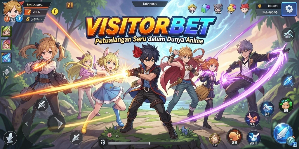 Screenshot gameplay VISITORBET menampilkan aksi karakter anime yang dinamis.