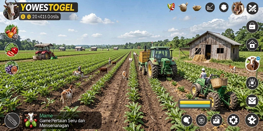 Tampilan gameplay YOWESTOGEL dengan aktivitas bertani yang seru.